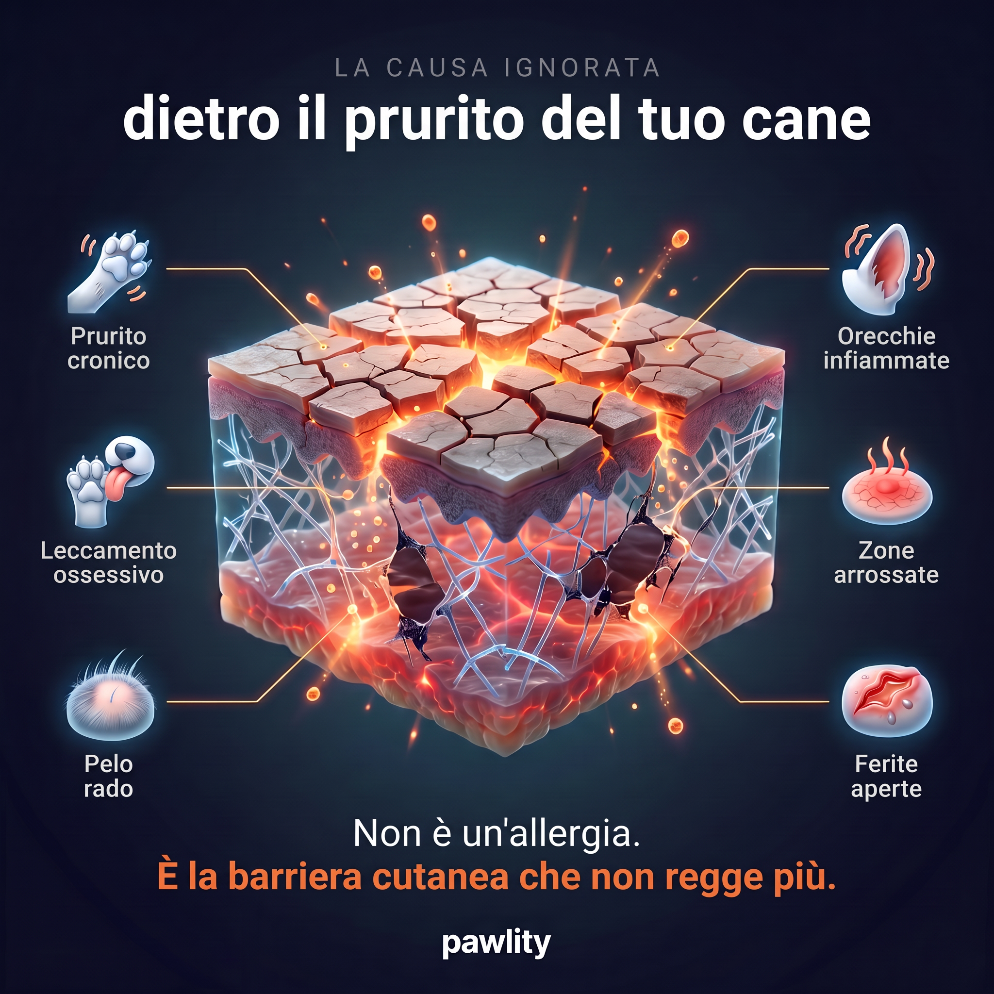 Illustrazione della barriera cutanea indebolita del cane